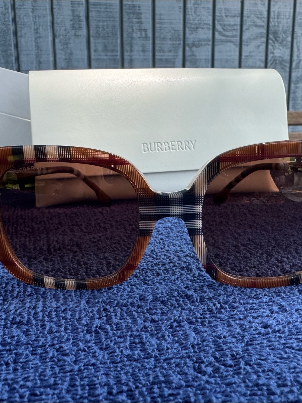 Burberry Plaid Acetate Oversized Square Sunglasses in Brown
